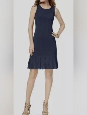 Michael Kors Jersey Knit Navy Sleeveless Knee Length Dress Pleated Hem